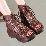 2021 New Hollow Genuine Leather Sandals Women Shoes Sandals Platform Wedges Summer Shoes Woman Fashion Casual