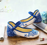 Breakj Style Embroidered Cloth Shoes Low Heel Plate Buckle Women's Single Shoes Dance Shoes Beef Tendon Sole Cloth