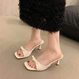 Breakj High-Heeled Slippers 2025 New Women's Summer Outside The Square Head Thin Heel Drag Bow Sandals