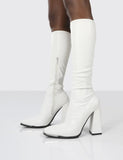 Women's Boots Square Heel Knee Classic Square Toe Boots PU Black Patent Leather Zip Party Dress Dance Shoes Botas De