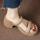 Extremely Simple Outer Wear Thick Soles One Word Half Support Small Round Head Raised Heel Slope Open Toe Sandals And Slippers Soft Soles For
