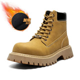 Breakj Men's Thick Platform Increased British Wind Winter Velvet High Top Motorcycle Cargo Ankle Boots