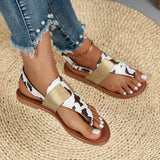 Size Women's Shoes In Summer, One-Word Buckle, Round Head, Flat Bottom, Leopard Print Sandals From