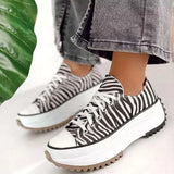 Women Platform Canvas Sneakers Lace-Up High Top Female Casual Shoes Fashion Zebra Pattern Lace Up Lady Sports