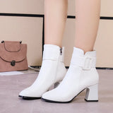 Black Thick High Heel Ankle Boots Women New Pointed Toe Keep Warm Elegant Short Booties Ladies Ankle Buckle