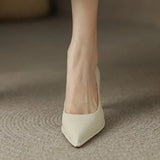 And Summer New Korean Version Of Fashion High-Heeled Shoes Pointed Head Shallow Mouth Thick With Solid Color Orange Single Shoes Commuter Work Shoes