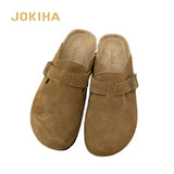 Summer Women's Closed Toe Cork Sandals Cow Suede Leather Clogs Slippers For Women Retro Fashion Garden Mule Clog
