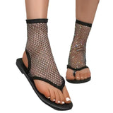 Breakj Space Flat Sole Clip Toe Sandals Women Wear Plus Size Solid Color Hollow Rhinestone Beach Rome Sandal Women's Socks