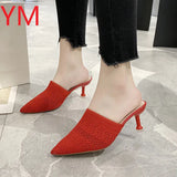 2020 Women Sandals Summer Shoes Party Pointed High Heel Stiletto Flat Casual Heels Gladiator Stretch Fabric Shallow Sandal
