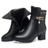 Winter Boots Women's High Heels Solid Color Fleece Warm Plus Size 42 Outdoor Anti-Skid Middle Boots Botas Mujer