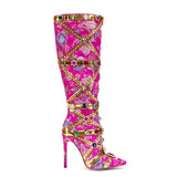 Breakj New Pointed Thin Heel Ultra High Heel Side Zipper Heavy Handmade Rhinestone Embroidery Fashion Plus Size Boots