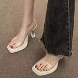 Breakj Heel High-Heeled Women's Beautiful Sandals French Style Sister 2025 Summer New Black Slippers Transparent Cool Drag Not Tired