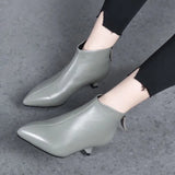 Women's Boots 2023 Autumn And Winter New Low-Heel Foreign Style Small Bare Boots Thin Heel Cowhide Rear Zipper With Short