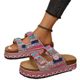 Breakj New Thick Bottom Rope Double Buckle Water Drill Softwood Beach Slippers Large Size Women's Shoes Bright