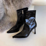 Breakj Autumn Sharp Leather Fashion Thin Short Boots Women's Side Zipper Fine And High And Thin Boots Naked