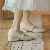 Breakj Jane Shoes Spring 2023 New Shallow Mouth Square Head Evening Shoes Gentle Wind Low Heel Thick Heel Fairy Single Shoe