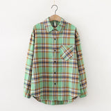 New Loose Design Cotton Plaid Shirt Women Young Style Long Sleeve Blouses Casual Shirts Lady Tops Clothes