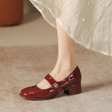 Breakj 2024 New Thick Heel Shallow Soft Leather Single Shoes Korean College Professional Work Commuting Women's Shoes Square Head