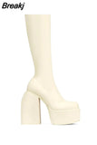 Dropship Sexy Party Elegant Chunky Platform Women Boots Great Quality Big Size 48 Walking Comfy Knee High