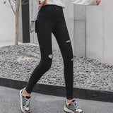 Women 2019 Spring Torn Elastic Ladies Trousers Ankle-length High Waist Casual Female Leggings Woman