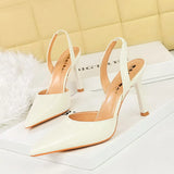 Breakj Simple Summer High Heels Shallow Pointed Hollow Back Empty Tripping Strip A Word Sandal High