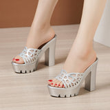 Thick-Heeled Slippers Women's Thick-Soled Waterproof Platform Fish Mouth 2023 New Summer Fashion Women Wearing Hollow-Out Sandals And