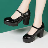 Round Head High-End Catwalk Shoes Thick Heel Waterproof Platform One-Word Buckle Model Comfortable Cheongsam High-Heeled