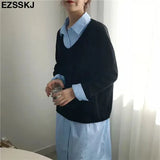 autumn v-neck oversize loose thin sweater women knit top casual pullovers Long Sleeve big size female Cashmere