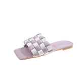 New Woman Flats Slippers Fashion Weave Grid Open Toe Shoes Designer Outdoor Bohemian Female Slides Shoes Sandals Women