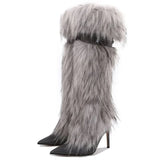 Breakj Boots New High Heel Boots Pointed Niche Metal Chain Pedal Stiletto Shoes Large Size Boots