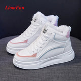 White Winter Sneakers Women's Fur Ladies High Top Sneakers Platform Vulcanized Casual Shoes Woman Snow Boots basket