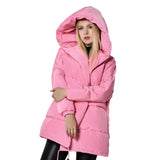 Winter Women Jackets 90% White Duck Down Parkas Loose Plus Size Hooded Coats Medium Long Warm Casual Pink Snow