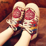 Hemp Ankle Boots For Girls Spring/Autumn Patchwork Beautiful Women Boots Embroider Lace Up Botines Mujer