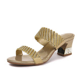 New Diamond Sandals Women's Summer High Heels Thick Heels Leather Fashion Inlaid Diamond
