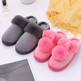 and Women Couple Winter Warm Slippers Female Rabbit Pattern Non-Slip Thicken Indoor Home Plush Slippers Cotton