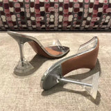 style Transparent PVC Women Slippers Fashion Square toe Cup heeled Summer Female Mules Slides High heels Sandals