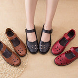Shoes Women PU Leather Flat Shoes Retro Female Ballet Flat Shoes Spring Ladies Velcro Hollow-out Loafers Women