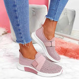Crystal Solid Mesh Sneakers Summer Casual Breathable Flat Sport Shoes Ladies Plus Size Fashion Velcro Vulcanized