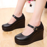Breakj 8CM High Heel Heel Leather Shoes 3CM Thick Waterproof Table Comfortable Loose Cake Shoes Round Head Light Magic Stick Single Shoes
