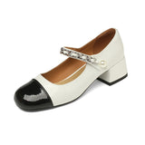 Thick-Heeled French Mary Jane Shoes 2024 New Summer Shallow Single Shoes Round Head All Kinds Of Vintage Leather