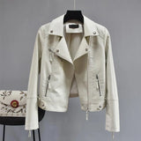 Women Autumn Pu Faux Soft Leather Motorcycle Zipper Jacket Coat Female Turndown Collar Slim Biker Coats Basic