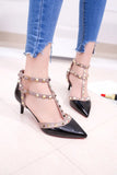 Women's Shoes 2019 Summer Pointed High-heeled Stiletto Patent Leather Rivet Single Shoes Was Thin Buckle Women's