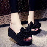 Heel Women's High-heeled Slippers Women's Summer Wild Bow Slippers Women's Beach Slippers Casual Beach Shoes Flip