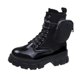 Motorcycle Boots For Women Lace Up Chunky Heels Belt Buckle Pocket Cool Punk Ladies Short Ankle Boots 2021 Girls