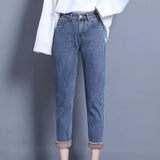Jeans Pants For Women Winter Wear Mom Straight Denim Pants With Fleeces Ladies Thick Warm Female Pencil Denim