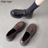 brown Loafers 2022 Student Uniform Small Leather Shoes Retro British Style Fashion Women's Single Shoes flats Mary