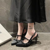 Breakj And Autumn 2025 New Sharp-Colored Silk Satin Light Mouth With Back Air Water Drill High Heel Women's Fine Heel Single