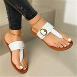 Breakj New Women's Summer Foot Toe Flat Sandals Stylish And Comfortable Metal Buckle Decoration Plus Size
