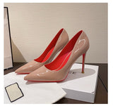 Breakj High-Heeled Shoes Female Fine Heel Sexy Black Bed Pointed High Heel Patent Leather Size French Single Shoe