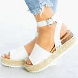 Rope Slope And A Word With A Dew Leopard Sandals Female Thick Sole Buckle Light Beach Cool
